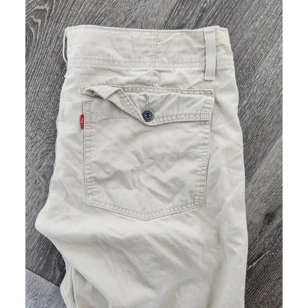 Levis Junior Tan Khaki Cargo Capri Pants Drawstring Cotton Size L JR